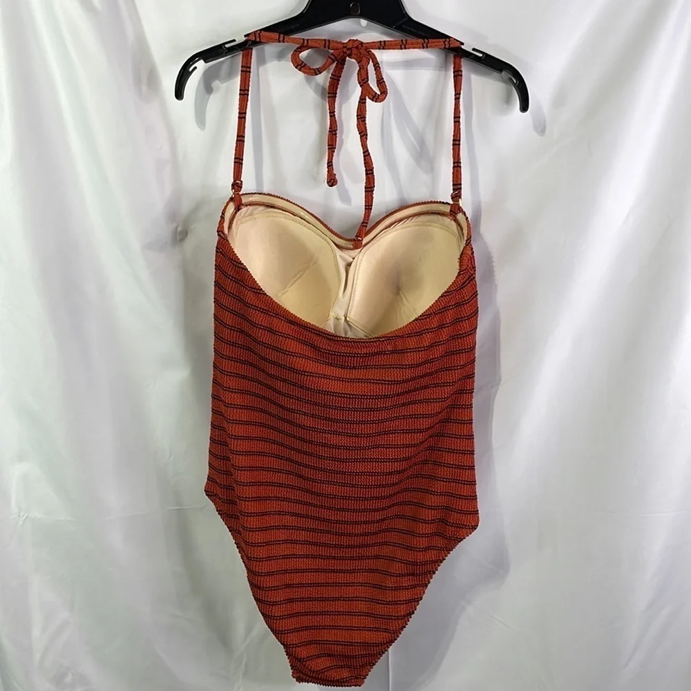 Kona Sol black and rust striped pucker fabric one piece.
